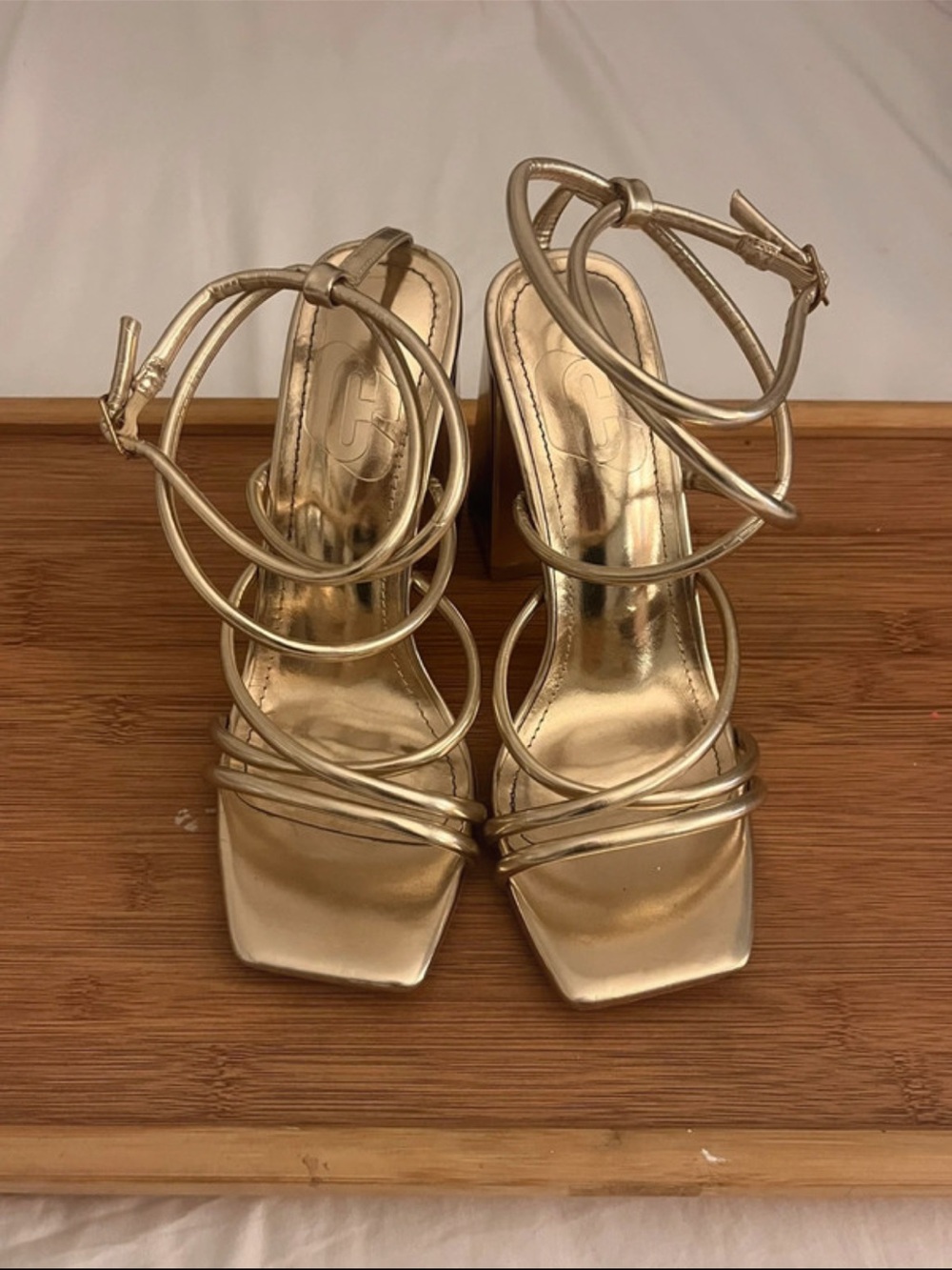 C Metallic Gold Strappy Block Heel Sandals